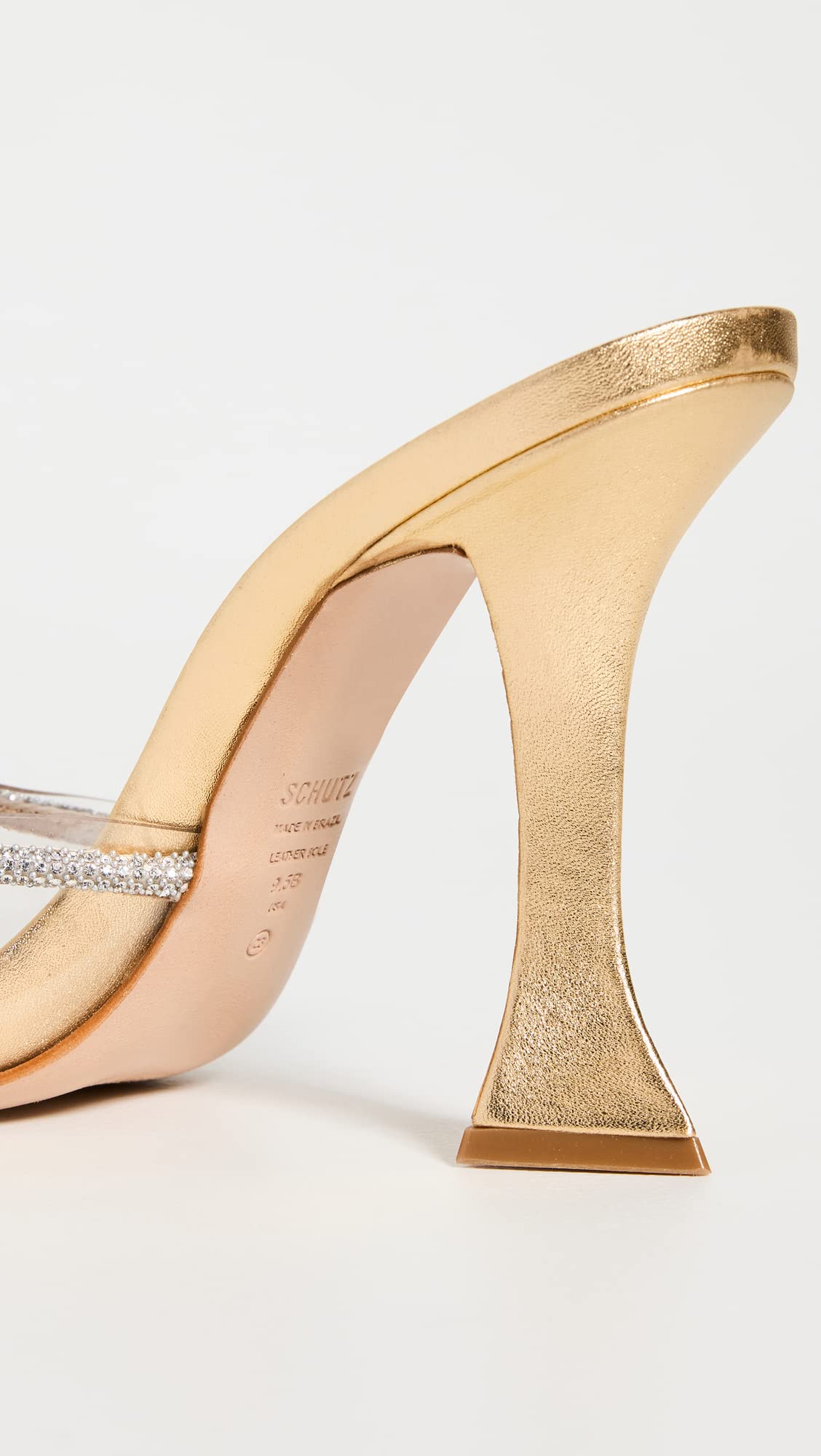 SCHUTZ Women's Aileen Heels, Transparente/Cristal, Gold, Clear, 7 Medium US