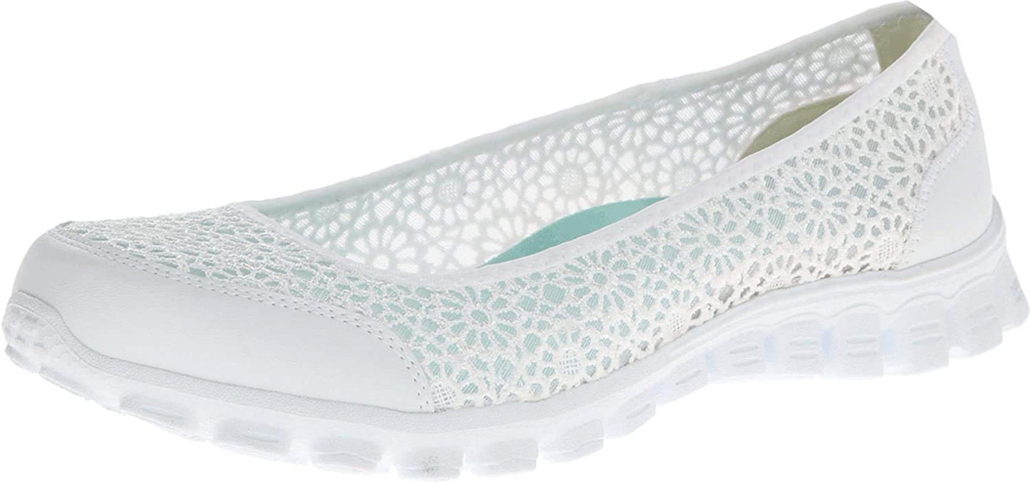 Skechers Women's EZ Flex Sweetpea Slip-On Flat, White, 8.5 W US