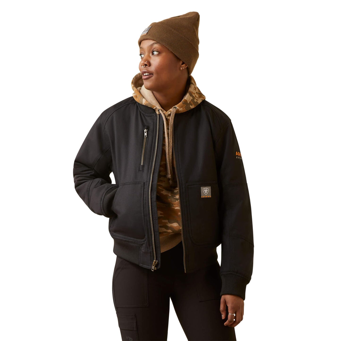 ARIAT Women's Rebar Stretch Canvas Bomber Jacket - Black, X-Large