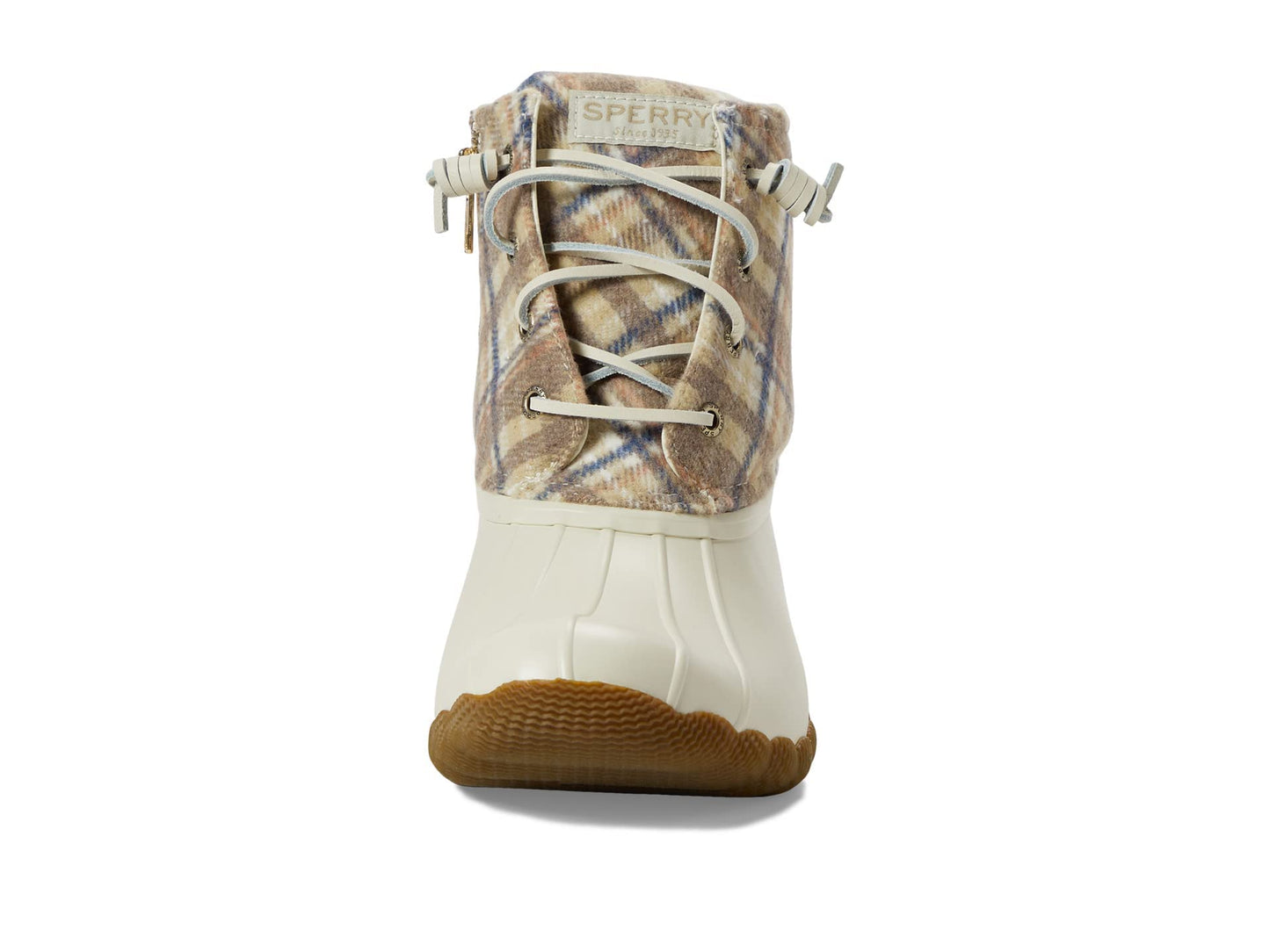 Sperry Women's Saltwater Wool Rain Boot, Ivory Plaid, 7.5