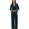 Lauren Ralph Lauren Womens Long Sleeve Velvet Notch Collar Long Pajama Set Green Medium