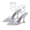 Stuart Weitzman Glam Xcurve 110 Wrap Pump Clear/Silver/Clear Aurora 5 B