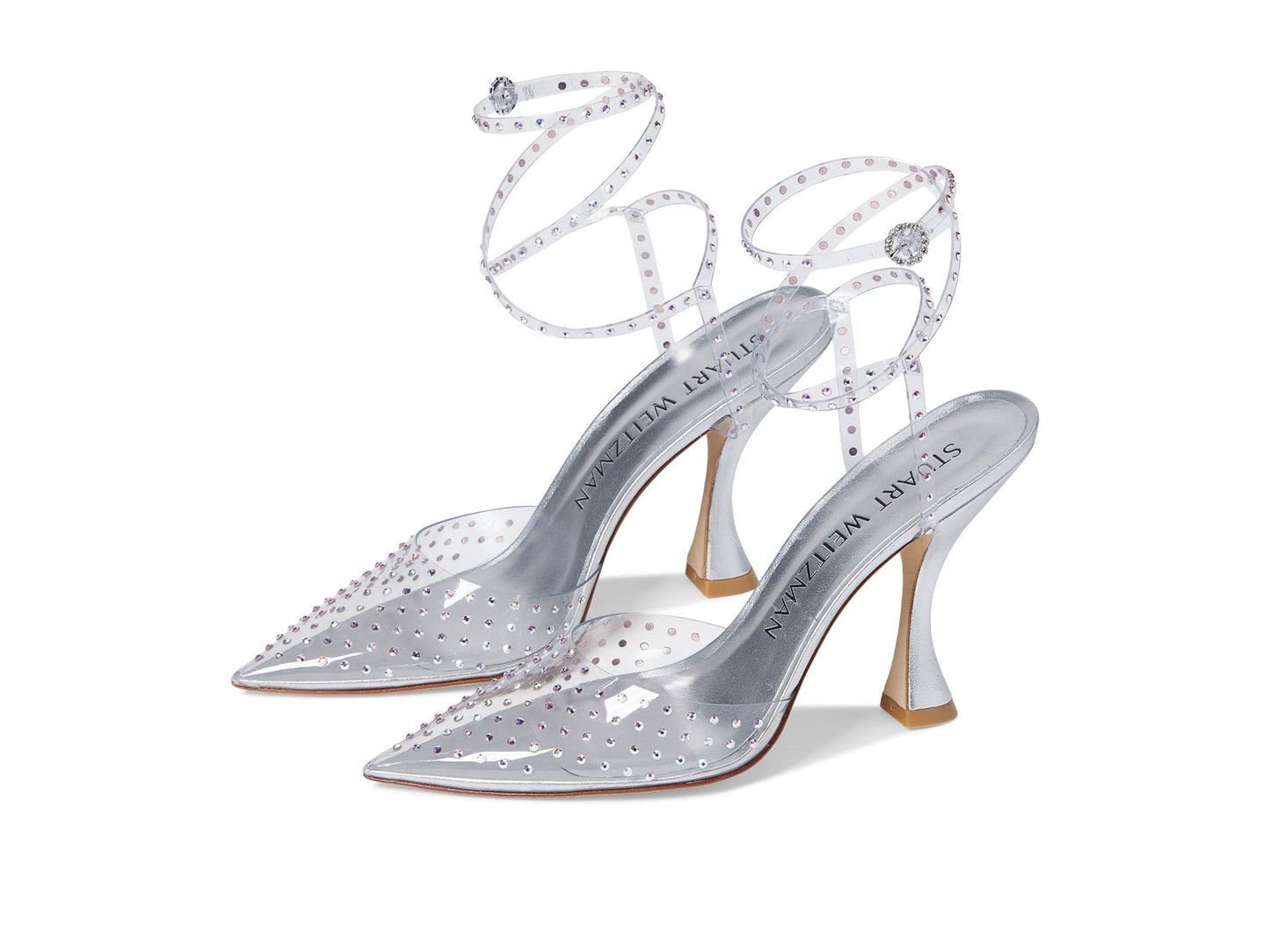 Stuart Weitzman Glam Xcurve 110 Wrap Pump Clear/Silver/Clear Aurora 5 B