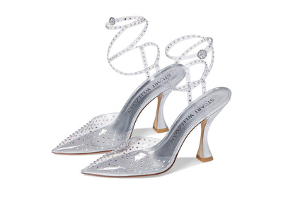Stuart Weitzman Glam Xcurve 110 Wrap Pump Clear/Silver/Clear Aurora 5 B
