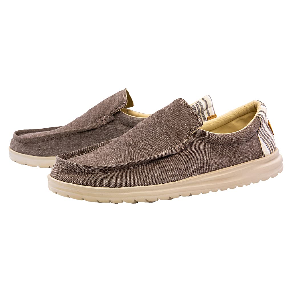 HEYDUDE Women's Mikka Chambray Chocolate Size 11 | Women’s Loafers | Women’s Slip On Shoes | Comfortable & Light-Weight