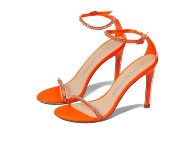 Stuart Weitzman Nudistglam 100 Sandal Neon Blaze/Neon Blaze/Clear 11 B