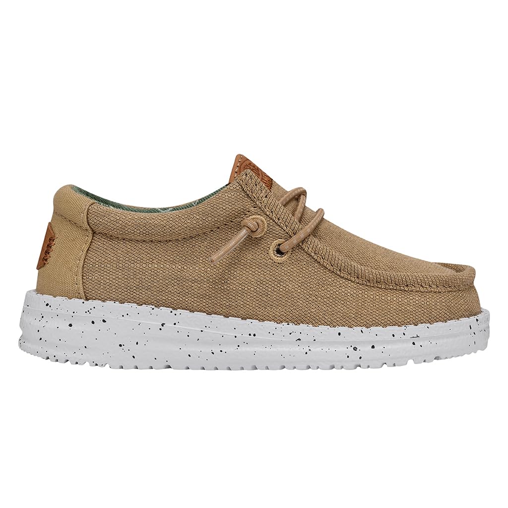 HEYDUDE Wally Toddler Washed Canvas | Boy's Loafers | Boy's Slip On Shoes | Comfortable & Light Weight Walnut
