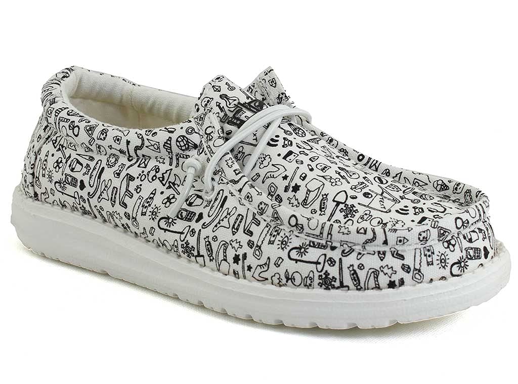 Hey Dude Boy's Wally Youth Doodle Size 4 | Boy’s Shoes | Boy's Lace Up Loafers | Comfortable & Light-Weight