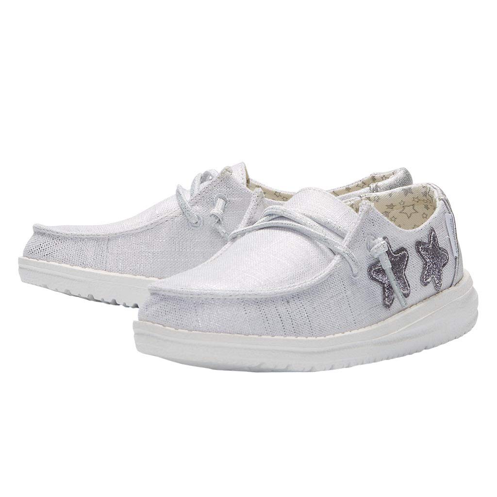 HEYDUDE Girl's Wendy Toddler Star Sliver Size 8 | Girl’s Shoes | Girl’s Lace Up Loafers | Comfortable & Light-Weight