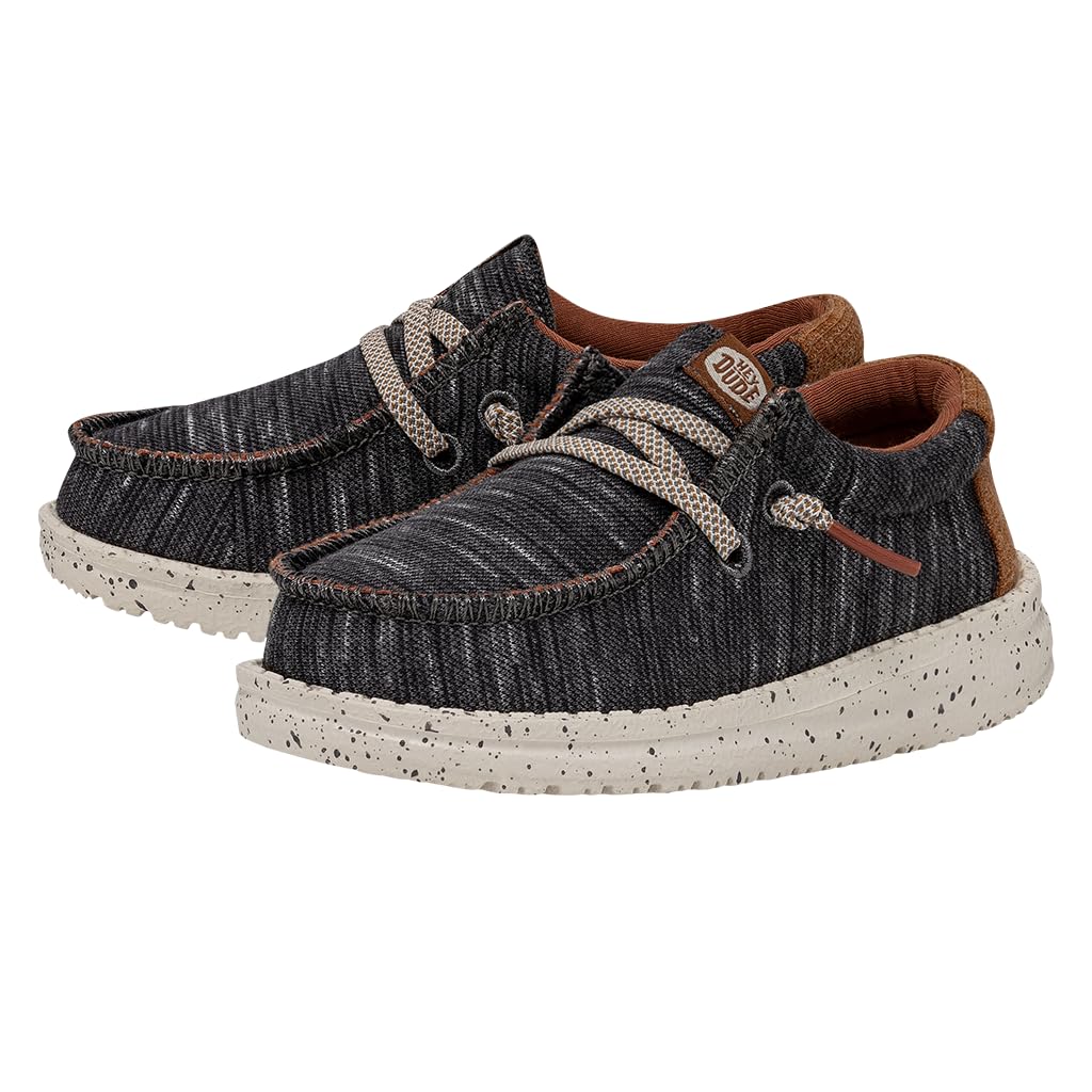 HEYDUDE Boy's Wally Youth Jersey Charcoal Size 6 | Youth Shoes | Youth Slip-on Loafers | Comfortable & Light-Weight