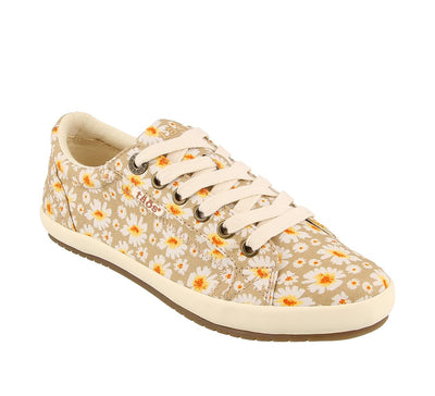Taos Star Women's Sneaker - Iconic Style with Canvas Design for Everyday Adventures - Custom Fit Lacing and Premium Removable Footbed with Arch Support for All Day Comfort Tan Daisy 8.5 M US