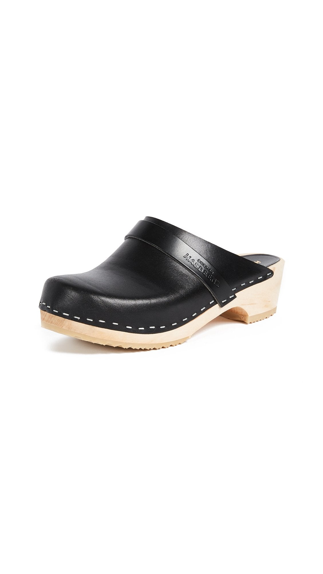 swedish hasbeens Women's Swedish Husband Clog,Black/Nature,8 M US