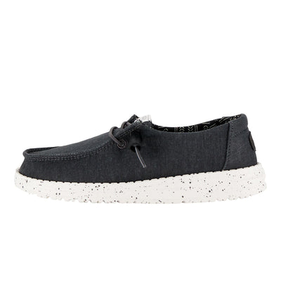 HEYDUDE Girl's Youth Wendy Stretch Canvas Slip On Shoe, Black Size 6 | Easy On Elastic Laces, Lightweight for School and Play