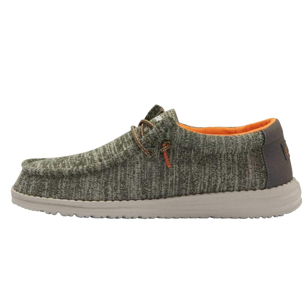 HEYDUDE Boy's Wally Youth Stretch Sage Size 6 | Boy’s Shoes | Boy's Lace Up Loafers | Comfortable & Light-Weight