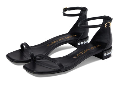 Stuart Weitzman Nudistcurve Pearl Flat Sandal Black 8.5 B