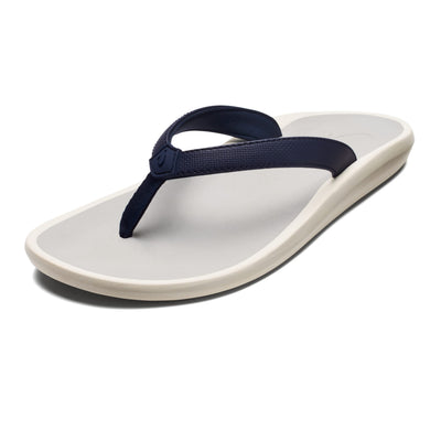 OLUKAI Pi'oe Women's Beach Sandals, Water-Resistant Flip-Flop Slides, Ulta Soft & Comfortable Fit, Wet Grip Soles, Trench Blue/Mist Grey, 6