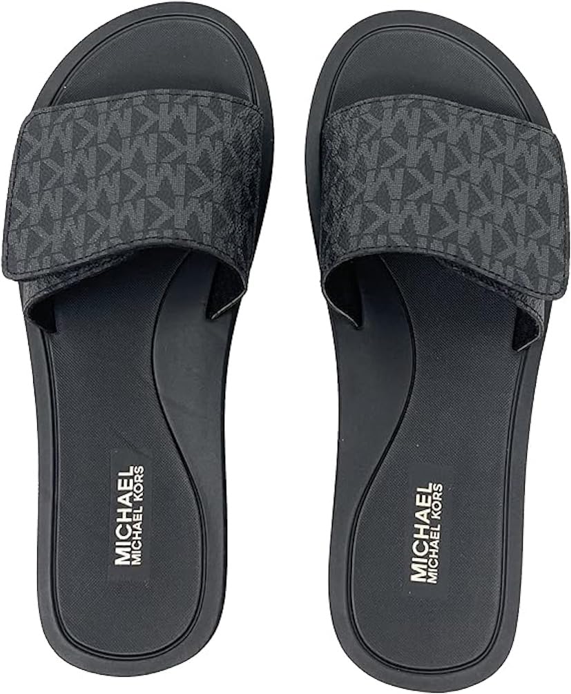 Michael Kors MK Signature Logo Print Wade Slide (Black, 11, us_footwear_size_system, adult, women, numeric, medium, numeric_11)
