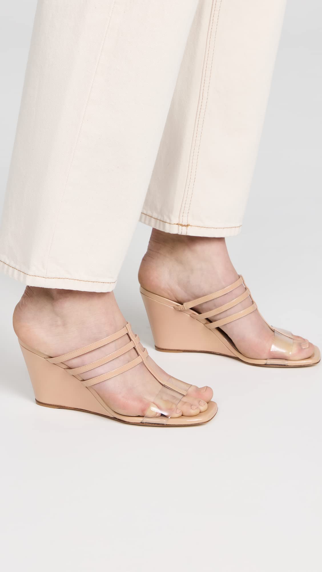 Stuart Weitzman Women's Deco Wedges 85mm, Adobe/Clear, 11 Medium US