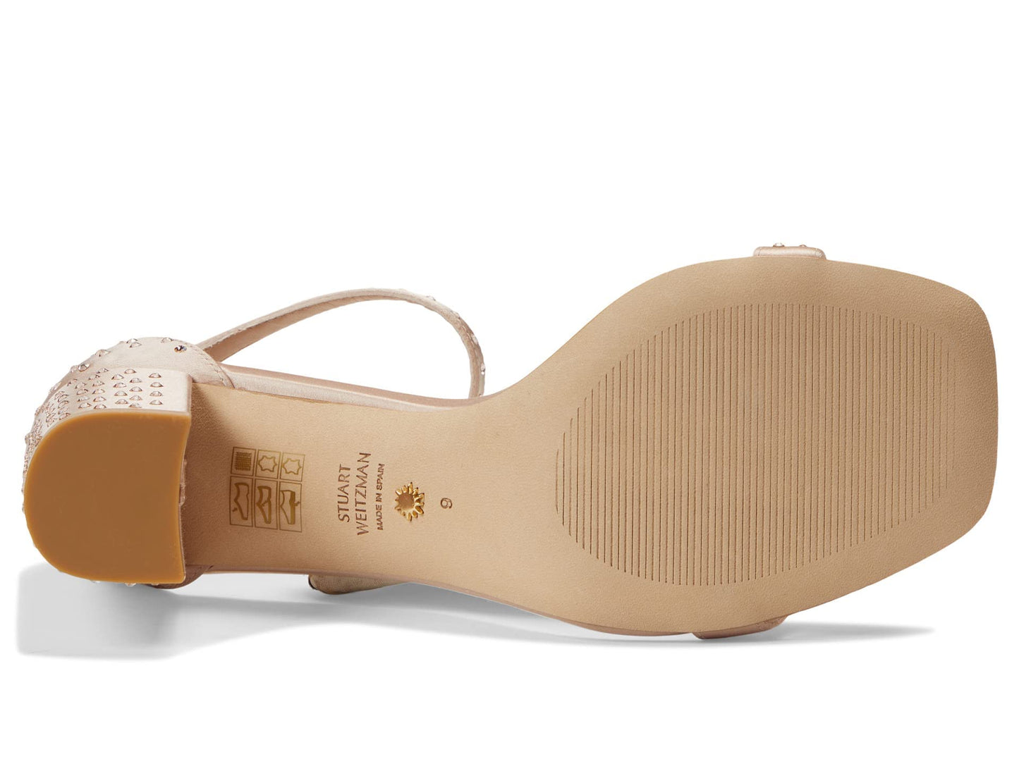 Stuart Weitzman Nudistcurve 75 Block Shine Sandal Adobe/Poudre 9 B