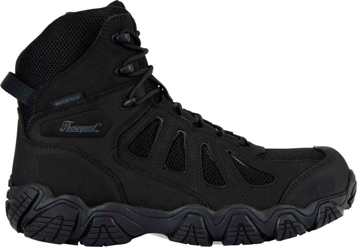 Thorogood 804-6290 Men's Crosstrex Series - 6" BBP Waterproof, Side Zip Composite Safety Toe Hiker Boot, Black/Grey - 9 M US