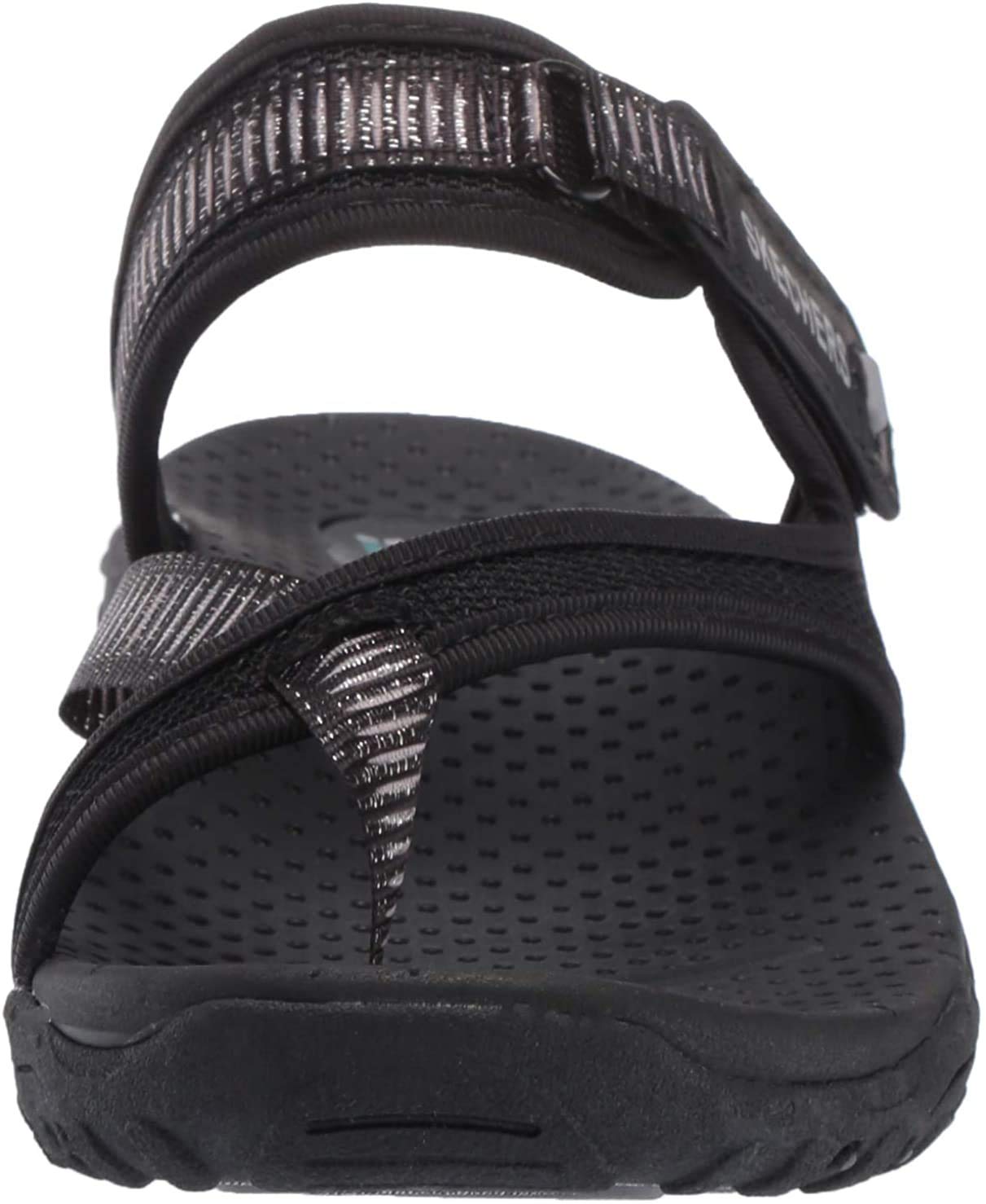 Skechers Women's REGGAE - SEIZE THE DAY - Toe Thong Sandal Sandal, black, 8.5 M US