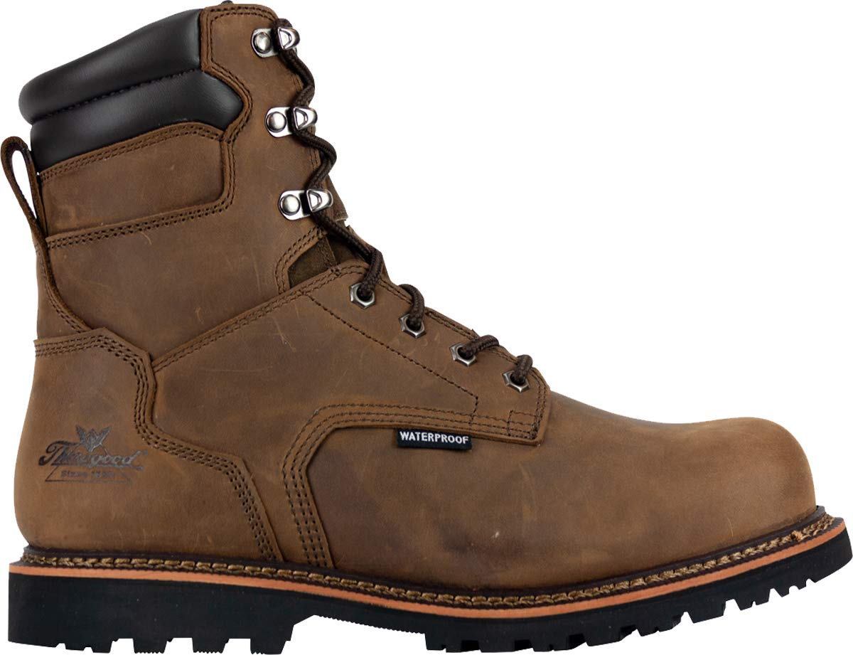 Thorogood V-Series 8” Waterproof Composite Toe Work Boots for Men - Premium Leather with Goodyear Storm Welt, Comfort Insole, and Chevron Traction Outsole; ASTM Rated, Brown Crazyhorse - 12 W US