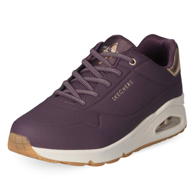 Skechers Women's Uno Shimmer AwaySneaker, Dark Purple Durabuck Rosegold Duraleather M, 8 UK