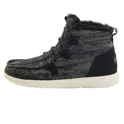 Hey Dude Women's Lea Fur Black Size 9 | Women’s Shoes | Women’s Lace Up Boots | Comfortable & Light-Weight