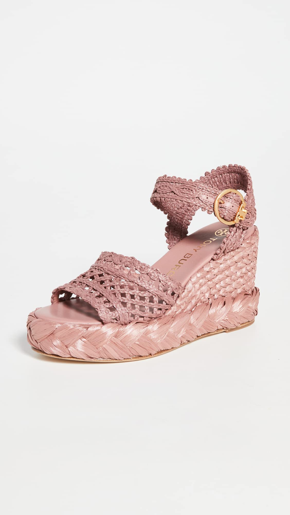 Tory Burch Women's Raffia Wedge Sandals, Pink Magnolia, 9 Medium US