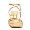 SCHUTZ Women's Aimee Mid Block Sandal, Ouro Claro, 7