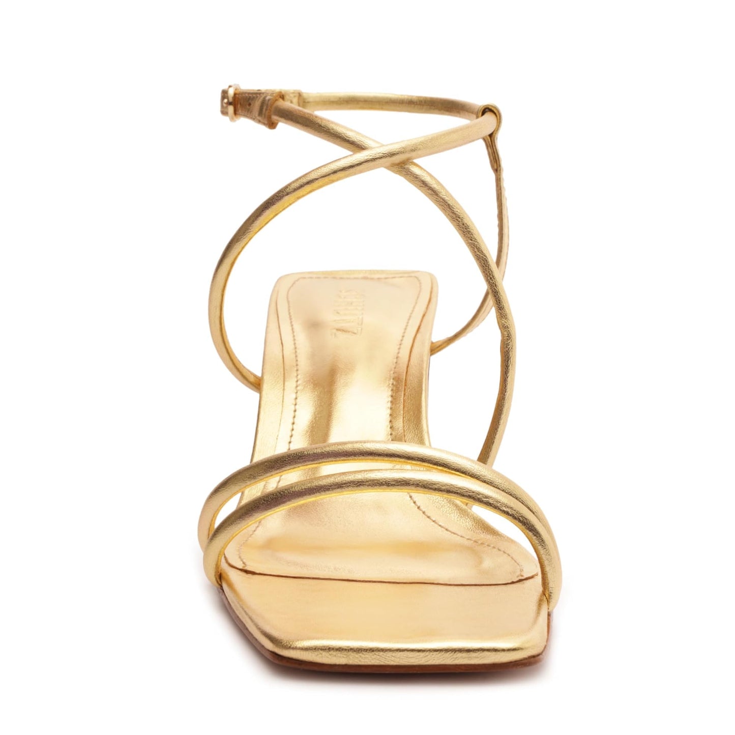 SCHUTZ Women's Aimee Mid Block Sandal, Ouro Claro, 7