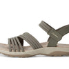 Skechers Women's REGGAE SLIM - COFFEE RUN, Adjustable Stretch Gore Sling Back Sandal, Olive, 8M