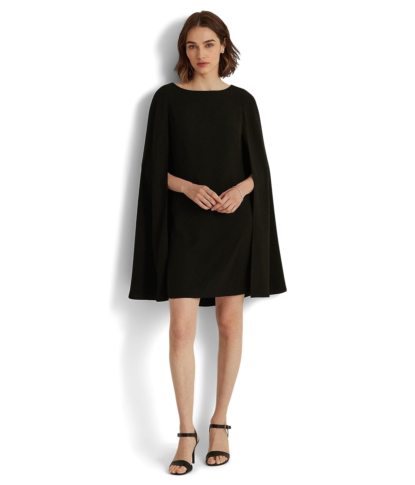 Lauren Ralph Lauren Cape Georgette Cocktail Dress Black 14