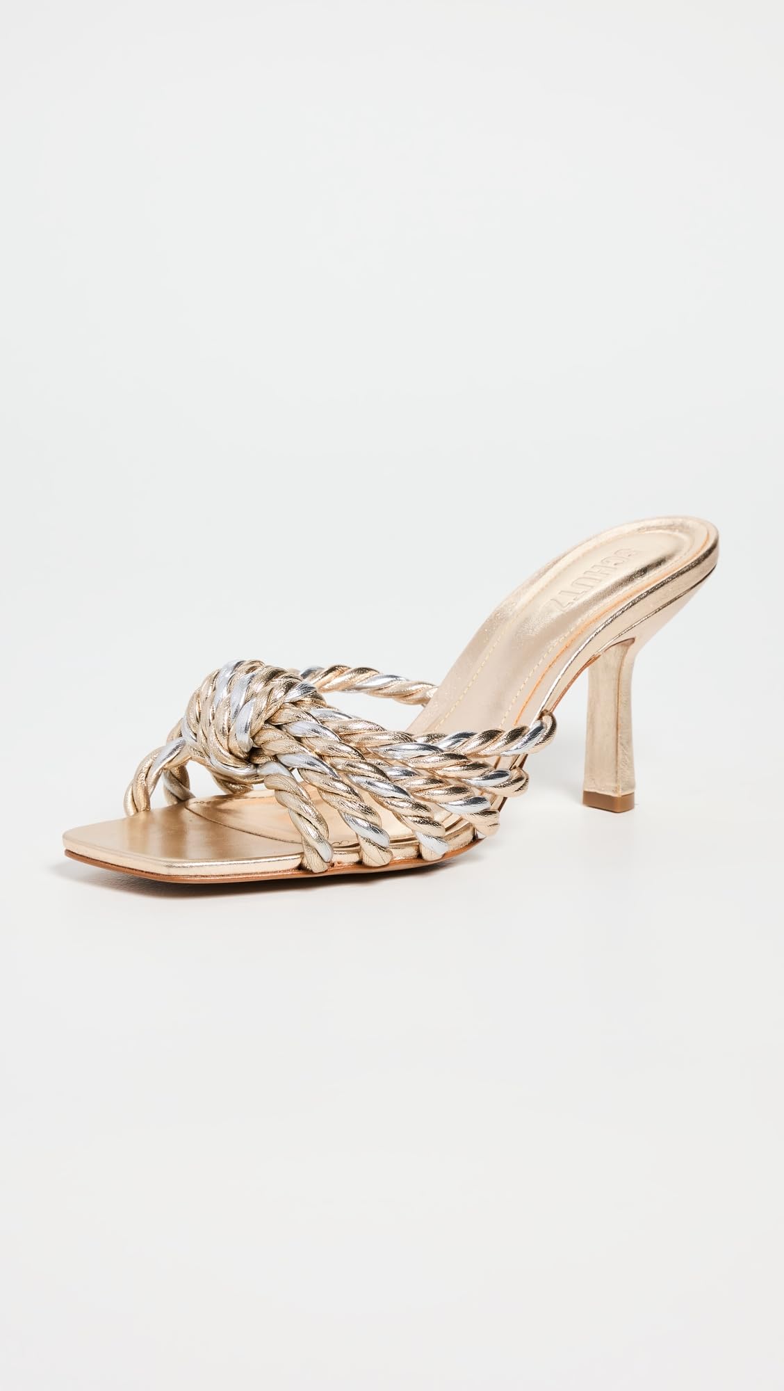 SCHUTZ Women's Capri Heeled Sandals, Platina/Silver, 8.5 Medium US