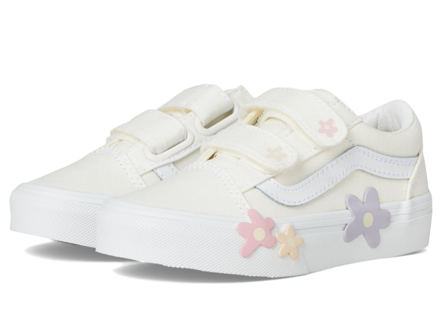 Vans Old Skool V Flower (Little Kid) Sneaker, Star White, 12.5 US Unisex