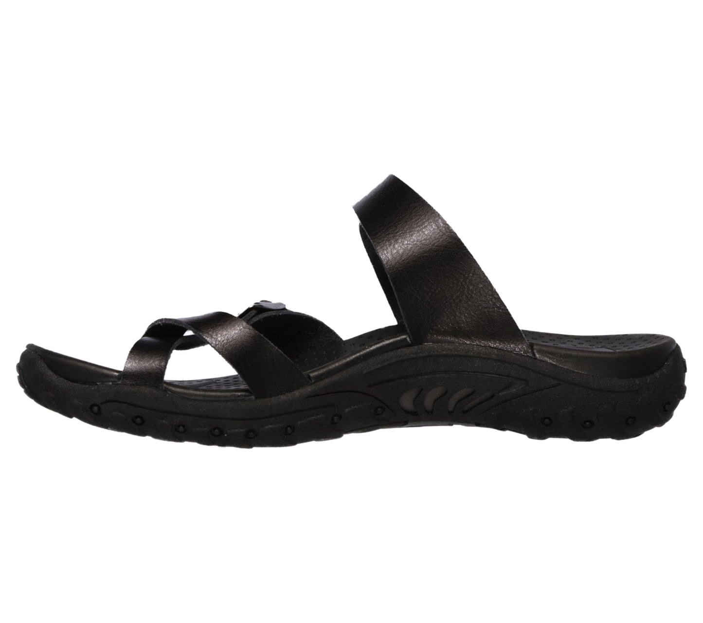 Skechers Women's REGGAE-CARRIBEAN - Double Buckle Toe Thong Slide Sandal, black, 8 M US