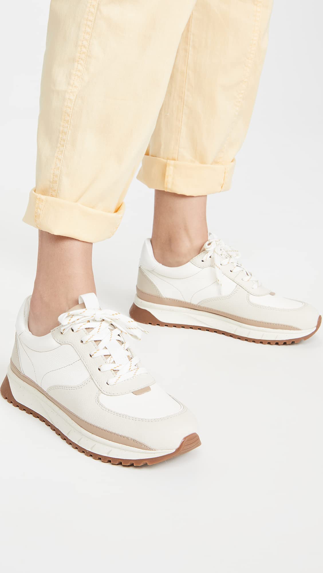Madewell Women's Kickoff Trainer Sneakers in Neutral Colorblock Leather, Antique Cream Multi, 6 Medium US