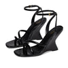 Michael Michael Kors Nadina Wedges for Women - Leather Upper - Synthetic Lining - Padded Synthetic Footbed Black 6 M