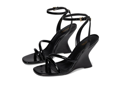 Michael Michael Kors Nadina Wedges for Women - Leather Upper - Synthetic Lining - Padded Synthetic Footbed Black 6 M