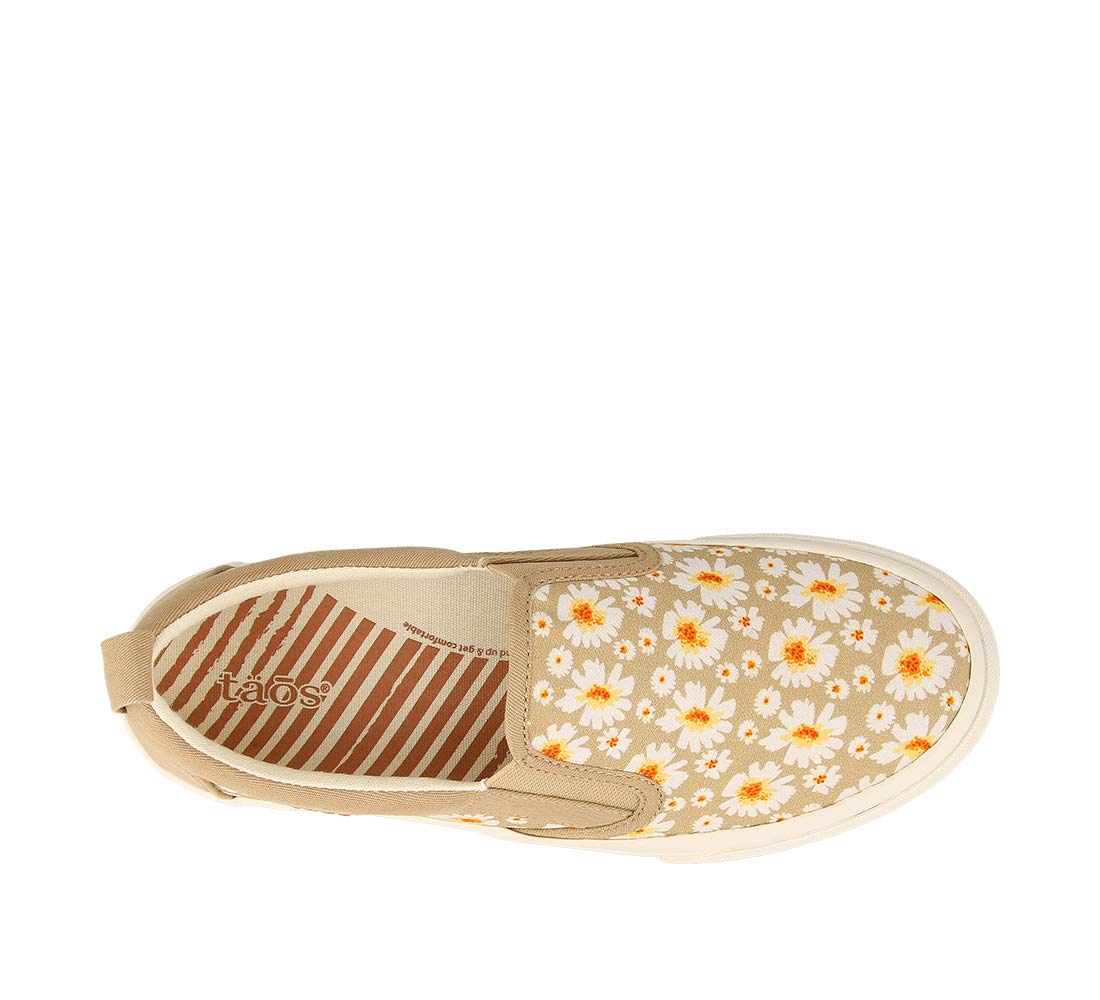 Taos Rubber Soul Slip-On Women's Sneaker - Fresh and Clean Canvas Design with Effortless Style, Removable Footbed and Arch Support - Elevated Comfort for All-Day Fashion Tan Daisy 8.5 M