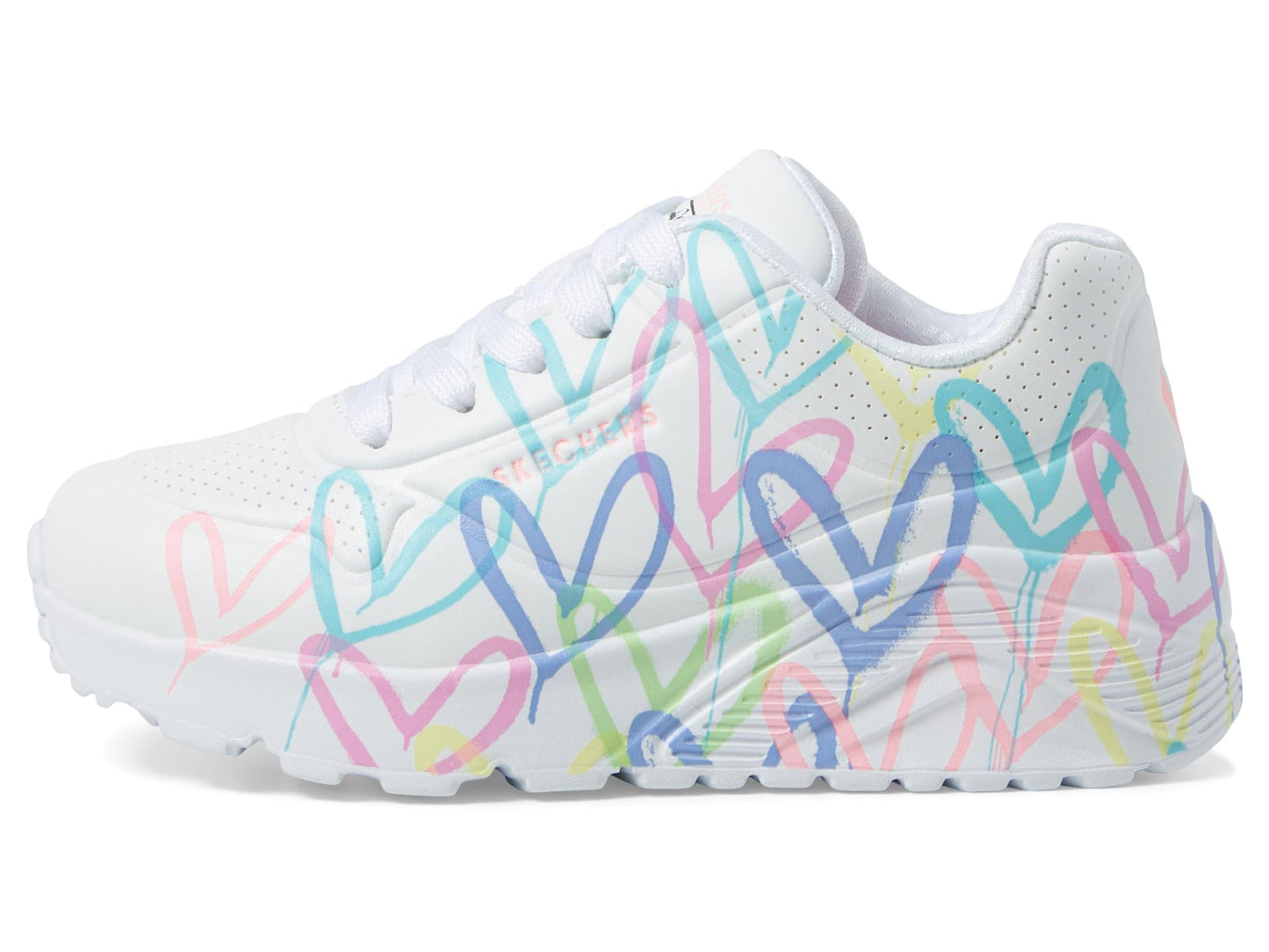 Skechers Kids Girls Uno Lite-Spread The Love Sneaker, White/Purple/Turquoise, 4.5, Big Kid