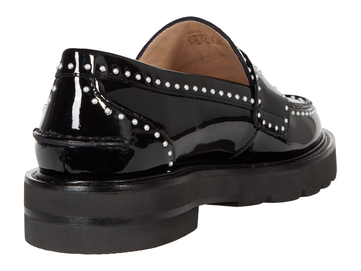 Stuart Weitzman Womens Parker Lift Mini Pearl Loafer Black 11 M