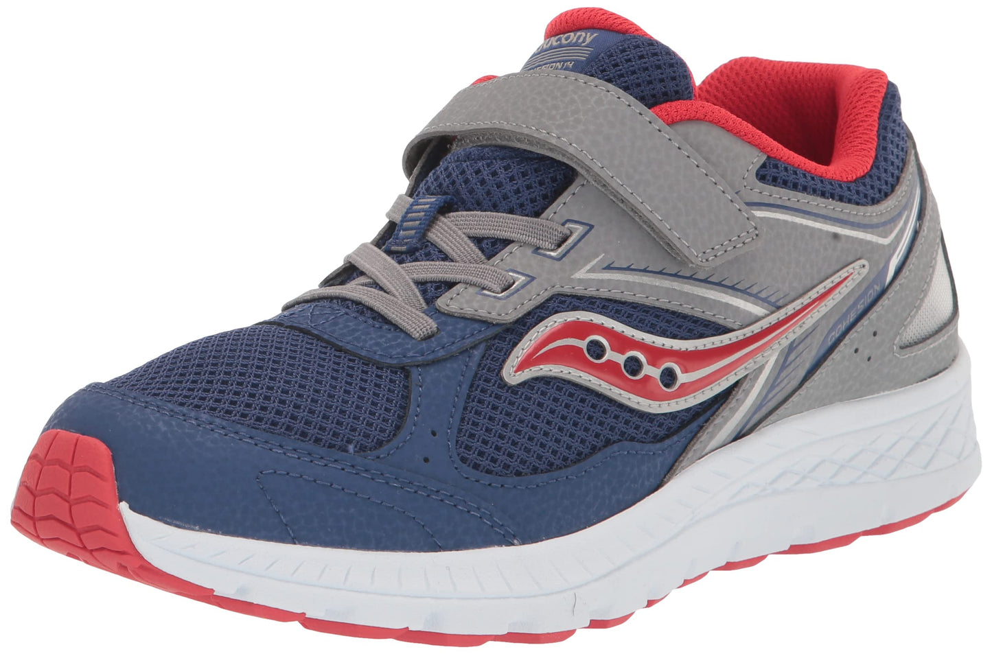 Saucony Cohesion 14 Alternative Closure Running Shoe, NAVY/RED, 5 Wide US Unisex Big_Kid