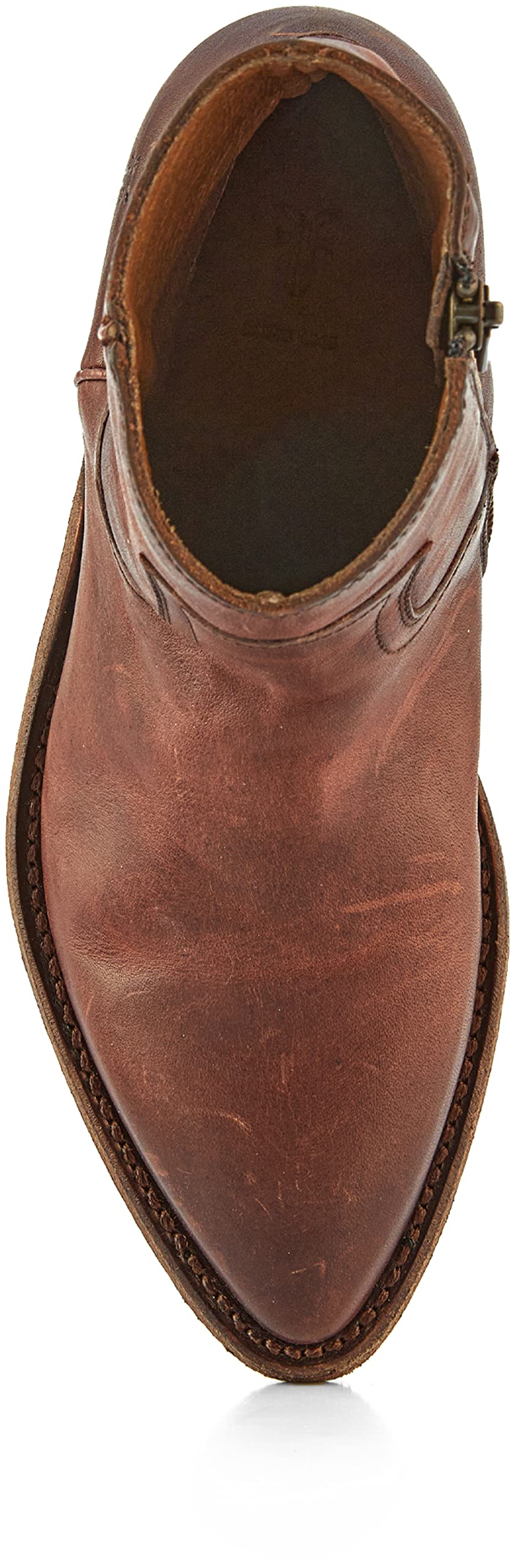 Frye Billy Inside Zip Booties for Women Crafted from Antiqued Pull-Up Leather with Wellington Stitchwork and Piping, Brass Hardware, and Inside Zipper – 5 ¾” Shaft Height, Redwood - 6.5M