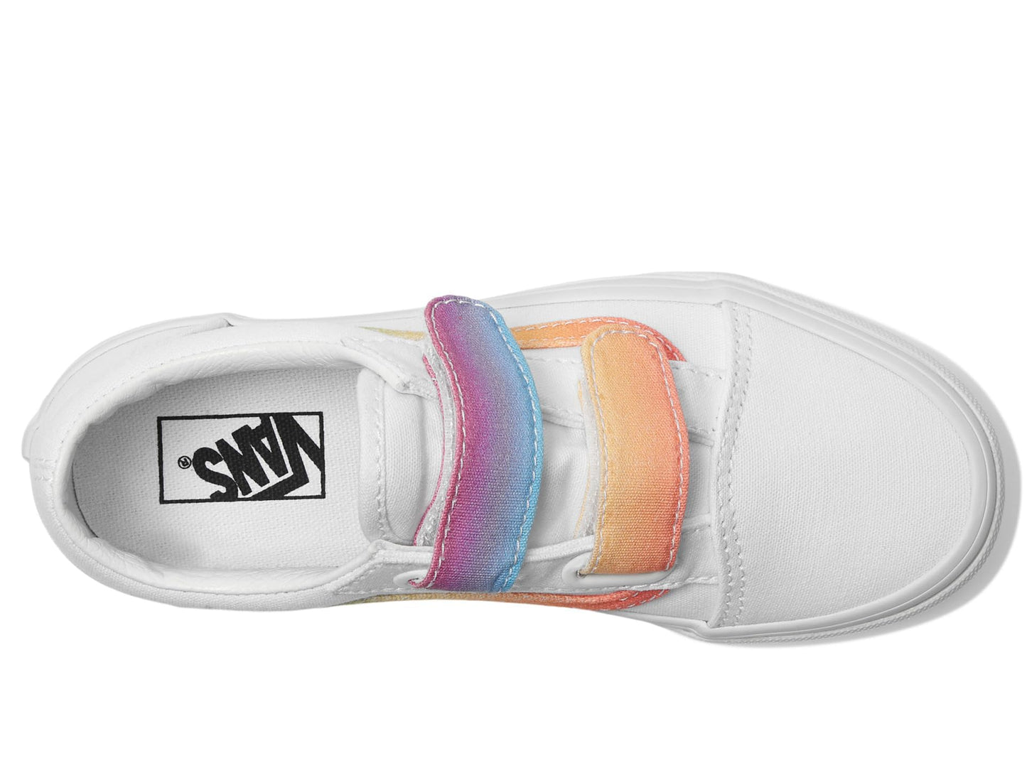 Vans Women's Kid Old Skool™ V (Little Kid), Rainbow True White/Multi, 13.5 Medium