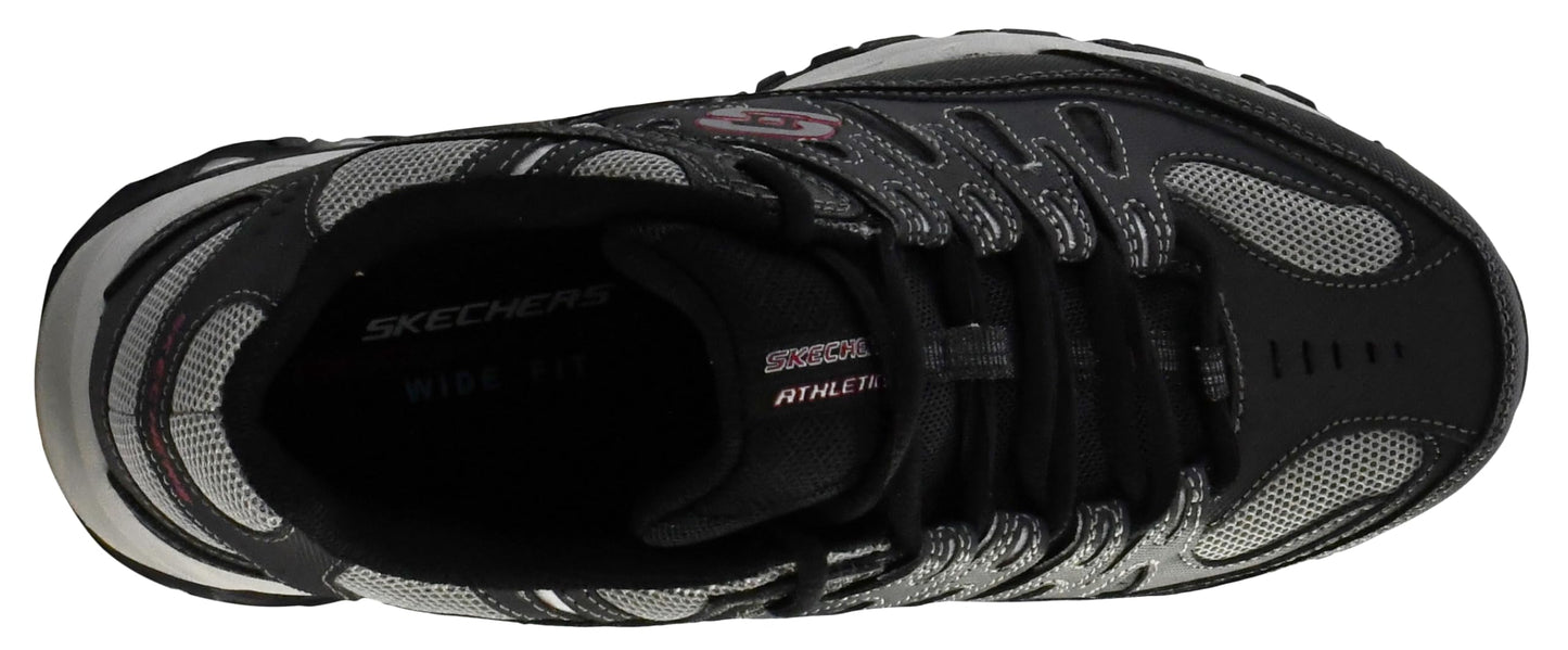 Skechers Men's Afterburn M. Fit Fashion Sneakers – Leather Upper, Memory Foam Insole, Rubber Outsole, Charcoal/Black, 14 X-Wide