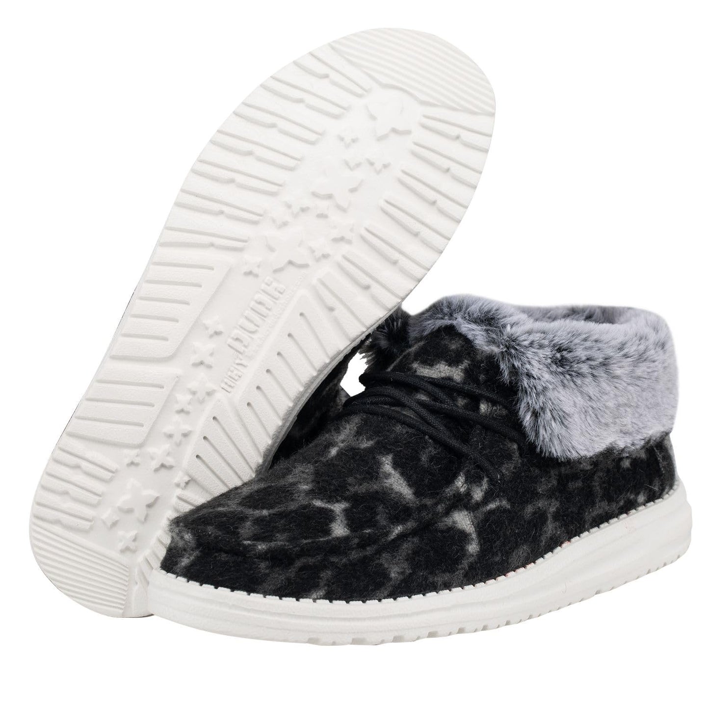 Hey Dude Women's Britt Abstract Grey Leopard Size 7 | Women’s Shoes | Women’s Lace Up Boots | Comfortable & Light-Weight