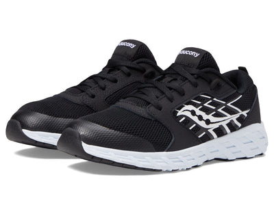 Saucony Unisex Kid's Wind 2.0 Running Shoe, Black/White, 6 Medium