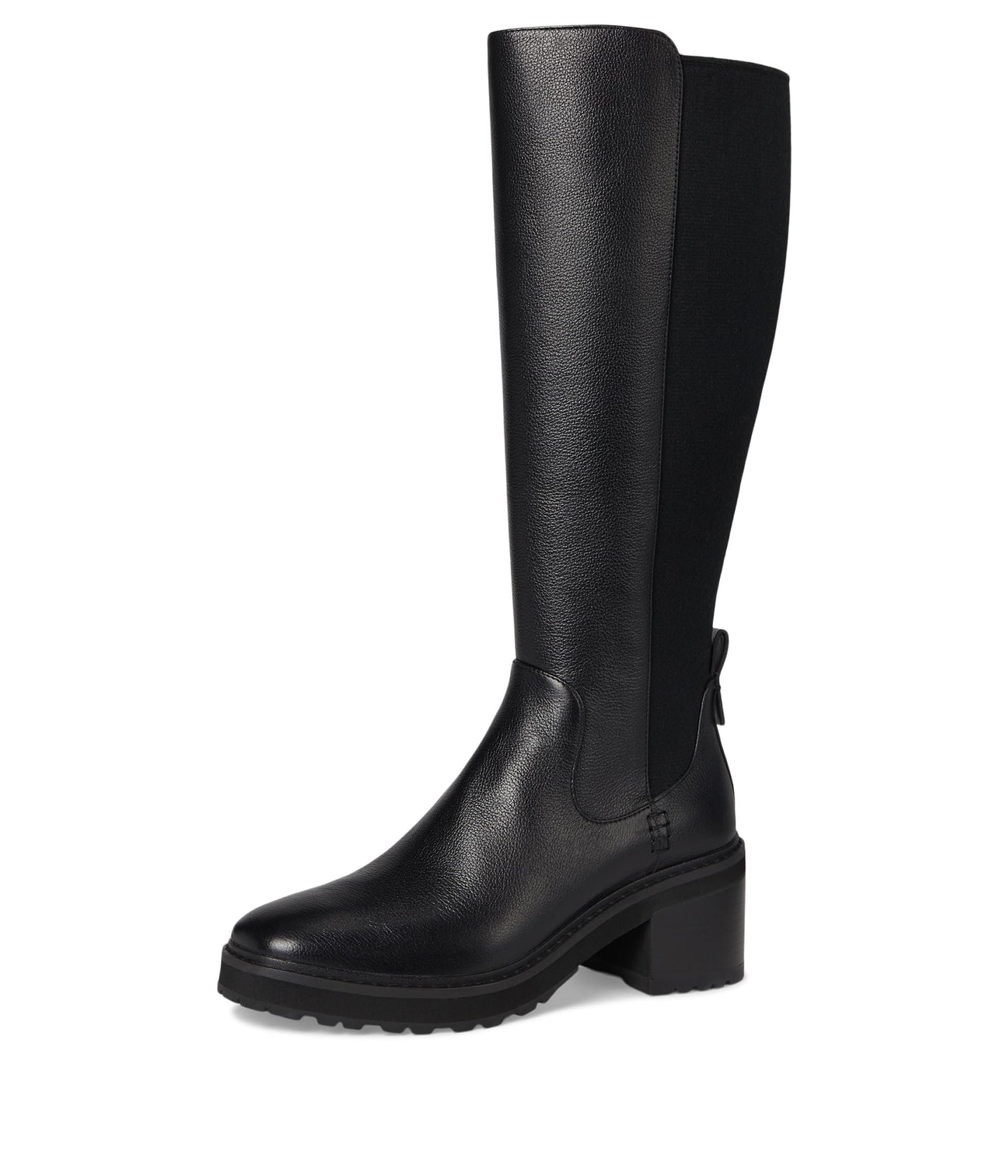 Cole Haan Womens Gema Tall Lug Boot Extended Calf, Black Leather, 8.5 Wide