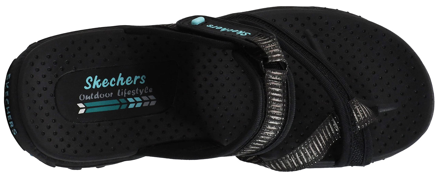 Skechers womens Reggae - Seize the Day - Toe Thong Sandal, Black/Aqua, 9 M US